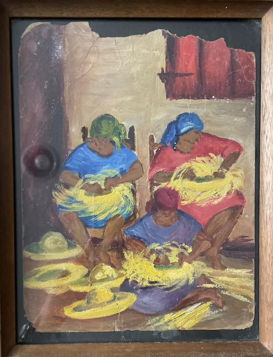 Xavier Amiama (1910-Haiti 1969)  10.5"x8" UNTITLED  Colored Crayon Ink on Paper Drawing Framed #59-3-96MFN