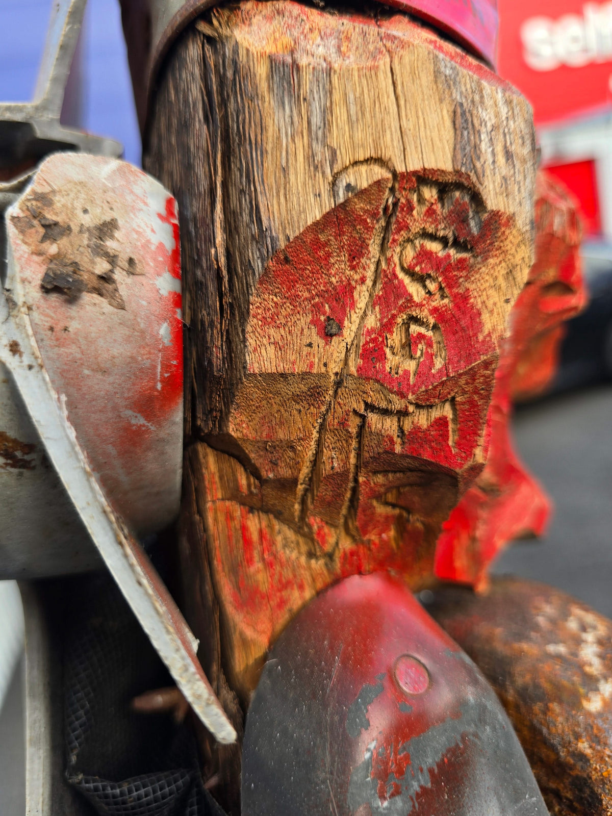 André Eugène 34"x14.5" Ogou Fè Mixed Media Sculpture on Recycled Material #1HK