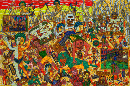 In the Land of Incubi and Succubi by Anick Langelier visionary acrylic painting