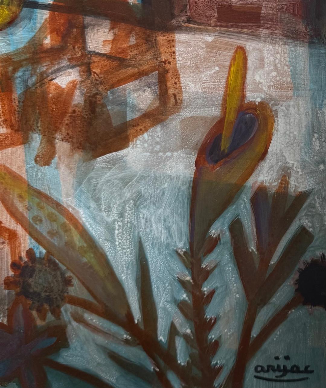 Harry Jacques (Arijak) 24"x30" Paysage au bord de la rivière 1970 Encaustique sur toile #3295MFN