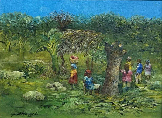 Gesner Armand (1936-2008) 12"x16" Under a Tree  2021 Oil on Canvas Unframed Painting  #1JN-HA