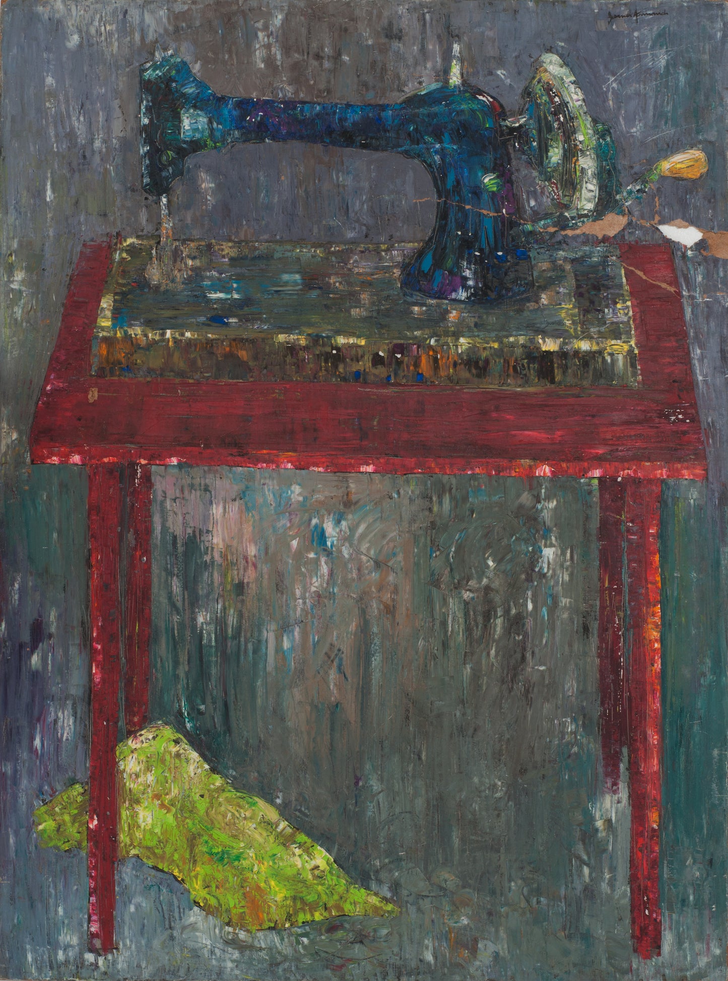 Gesner Armand (1936-2008) 17 ½" x 23 ½" Chèvre sur une chaise 1977 Peinture à l'huile-Fondation Marie &amp; Georges S. Nader #2-3-96GSN