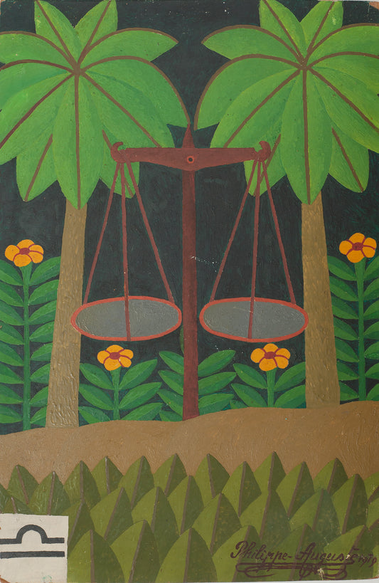Salnave Philippe Auguste (1908-1989) 18"x12" Libra Zodiac Sign 1979 Oil on Board Painting #13-3-96GSN-Fondation Marie & Georges S. Nader