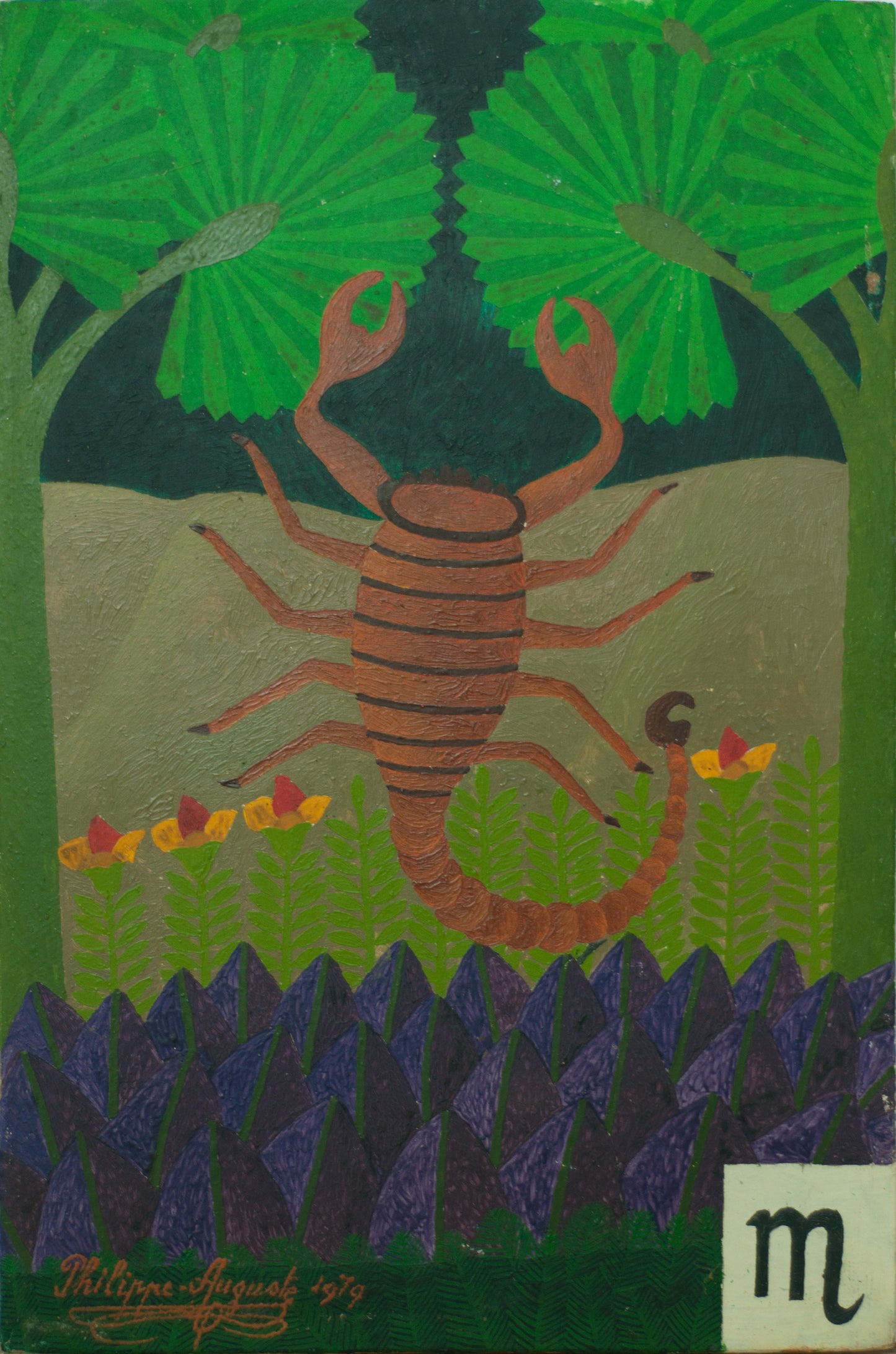 Salnave Philippe Auguste (1908-1989) 18"x12" Signe du zodiaque Scorpion 1979 Peinture à l'huile sur carton #17-3-96GSN-Fondation Marie &amp; Georges S. Nader
