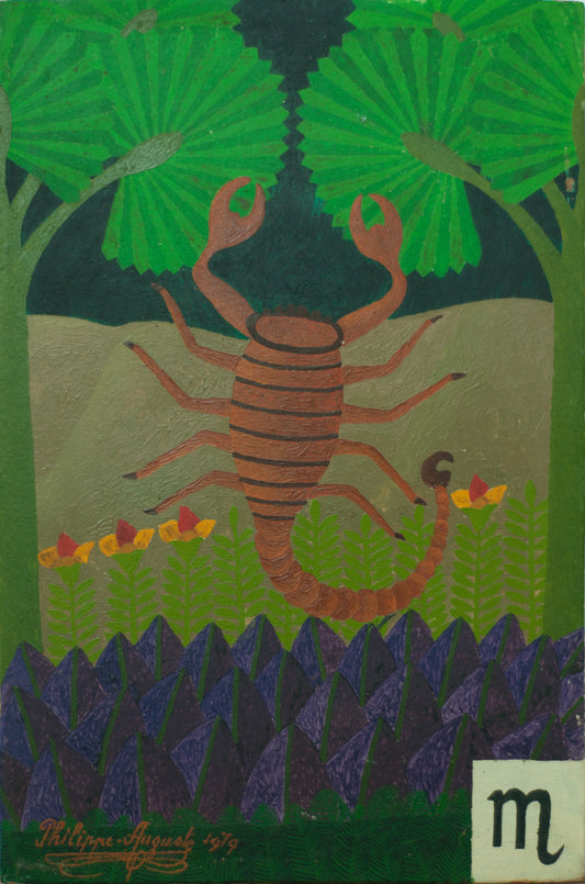 Salnave Philippe Auguste (1908-1989) 18"x12" Scorpio Zodiac Sign 1979 Oil on Board Painting #17-3-96GSN-Fondation Marie & Georges S. Nader