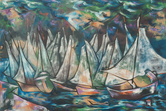 Paul Beauvoir (1932-1972) 20"x30" La tempête 1974 Huile sur toile Peinture #22-4-90GSN-Fondation Marie &amp; Georges S. Nader