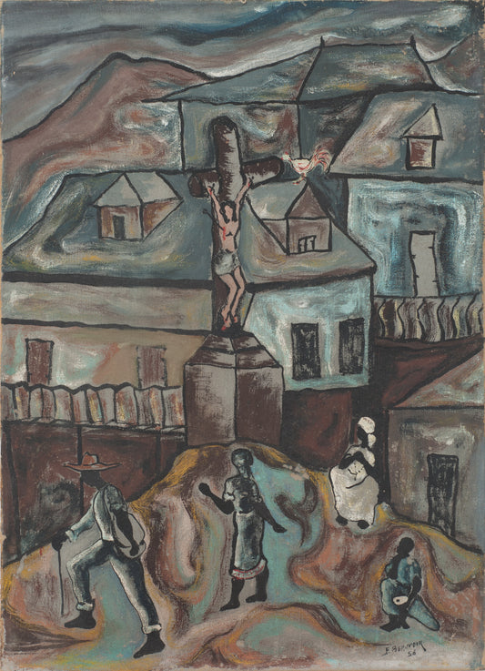 Paul Beauvoir (1932-1972) 25"x18" Crucifixion 1956 Huile sur toile Peinture #11-6-91GSN-Fondation Marie &amp; Georges S. Nader