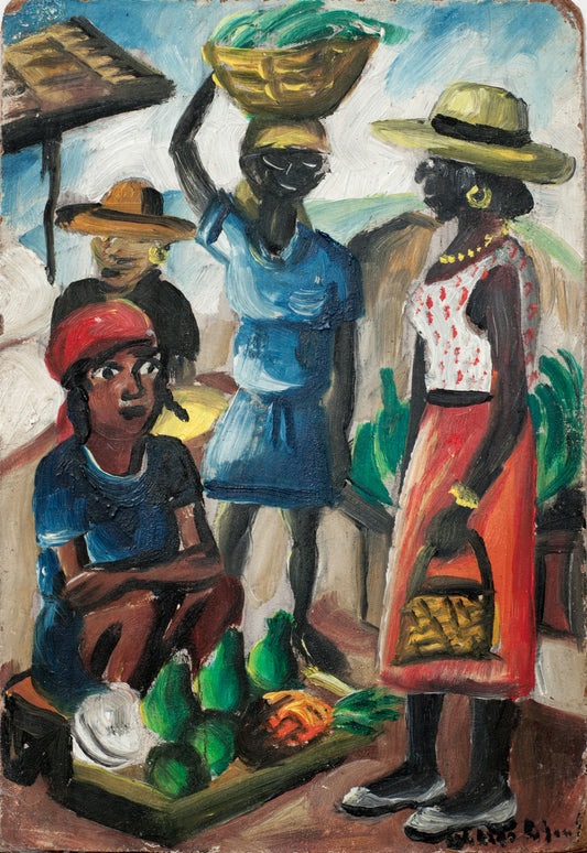 Wilson Bigaud (Haitian, 1931-2010) 6"x4" Merchants c1974 Oil on Board Unframed Painting #50-4-74GSN-Fondation Marie & Georges S. Nader