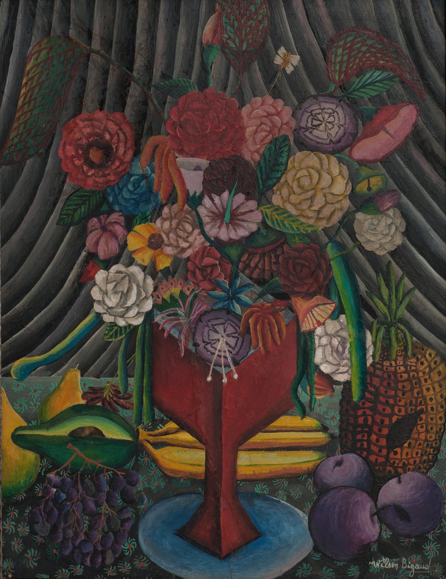 Wilson Bigaud (Haïtien, 1931-2010) 20,5"x16" Fruits et fleurs Huile sur carton Peinture non encadrée #22-9-49GSN-Fondation Marie &amp; Georges S. Nader