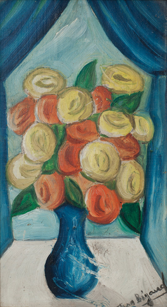 Wilson Bigaud (Haïtien, 1931-2010) Vase de fleurs 6"x3" c1970 Huile sur carton Peinture non encadrée #18-1-93GSN-Fondation Marie &amp; Georges S. Nader