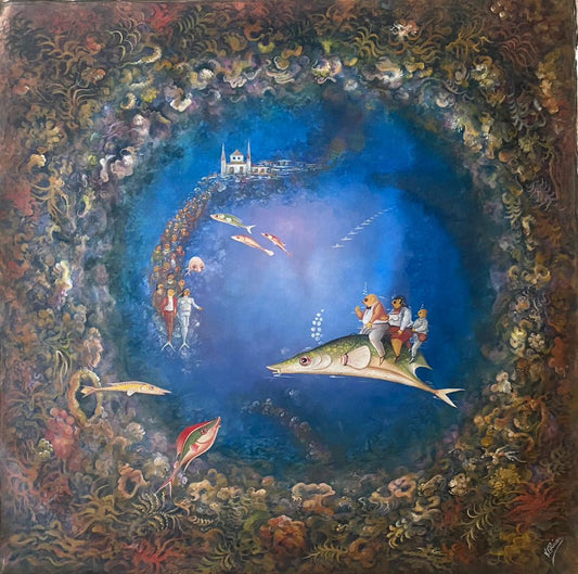 Andre Blaise 40"x40" The Undersea From Above 2018 Acrylique sur toile Peinture non encadrée #8JN-HA