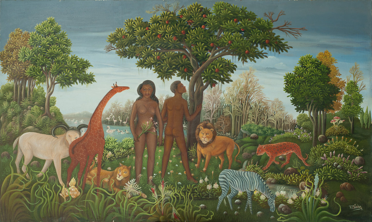 Fabolon Blaise (1959-1985) 36"x60" Adam et Eve sous l'arbre c1984 Huile sur toile Peinture #1-3-96GSN-Fondation Marie &amp; Georges S. Nader