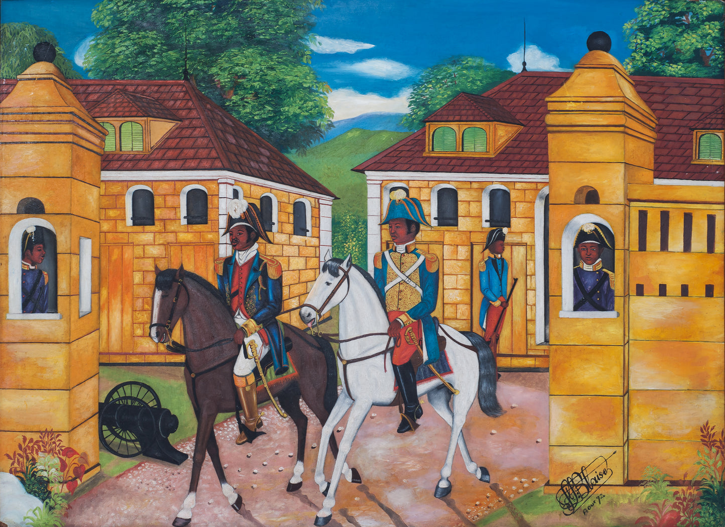Saint-Louis Blaise (Haïtien, 1956-1993) 23,50"x32" Promenade des Généraux 1972 Huile sur Panneau Peinture #5-3-96GSN-Fondation Marie &amp; Georges S. Nader