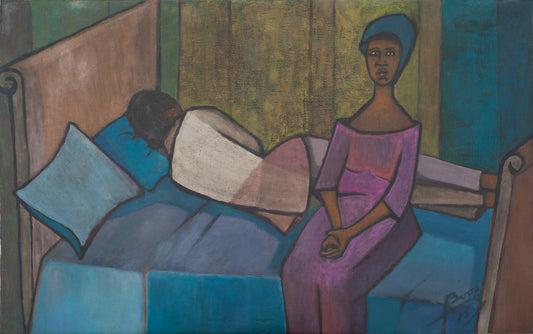 Ludovic Booz (1940-2015) 30"x48" The Couple 1973 Acrylic on Canvas Painting #13-3-96GSN-Fondation Marie & Georges S. Nader
