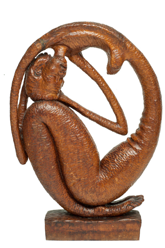 Ludovic Booz (1940-2015) 28"x12"x4.75'' Woman Around Herself Hand-Carved in Mahogany Wood Sculpture #10-3-11GSN- Fondation Marie & Georges S. Nader
