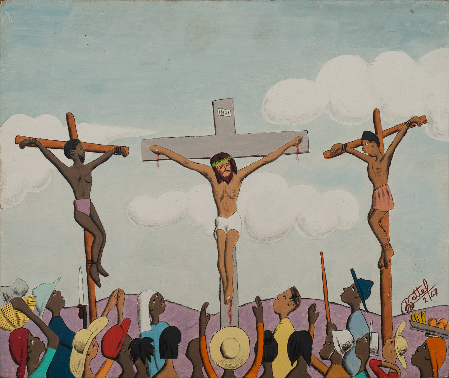 Jean-Baptiste Bottex (1918-1979) 10"x12" Jesus & Thieves Crucified 1967 Oil on Board Painting #14-3-96GSN-Fondation Marie & Georges S. Nader