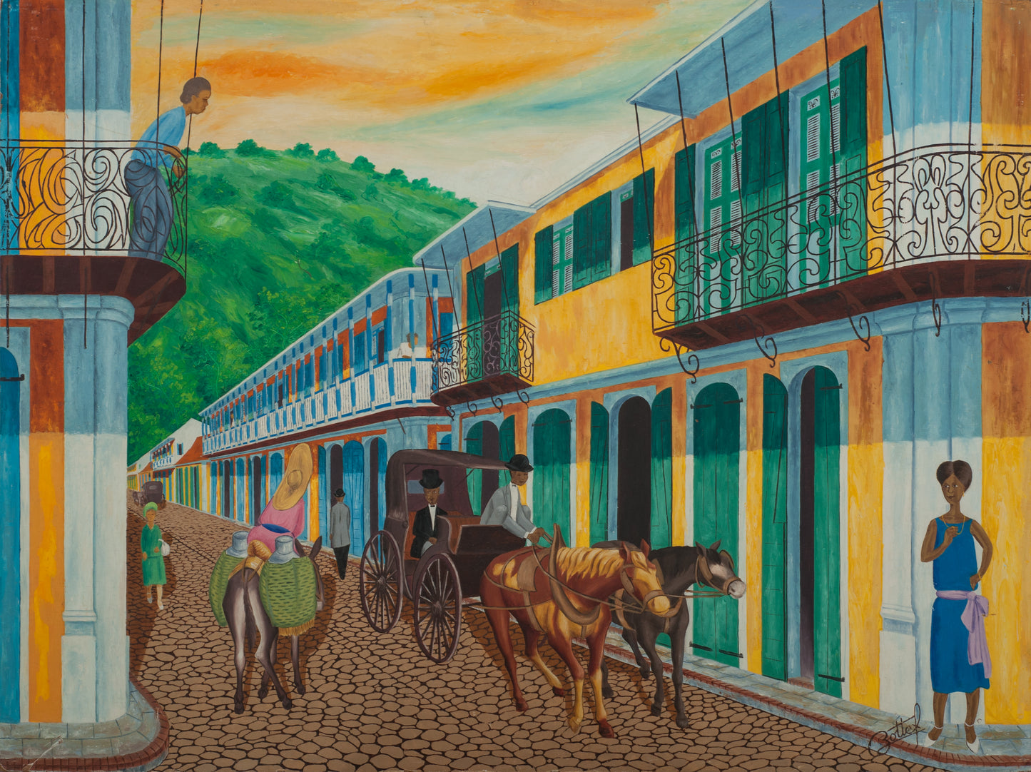 Jean-Baptiste Bottex (1918-1979) 30"x40" Cap-Haitian Streets 1972 Oil on Board Painting #17-3-96GSN- Fondation Marie & Georges S. Nader