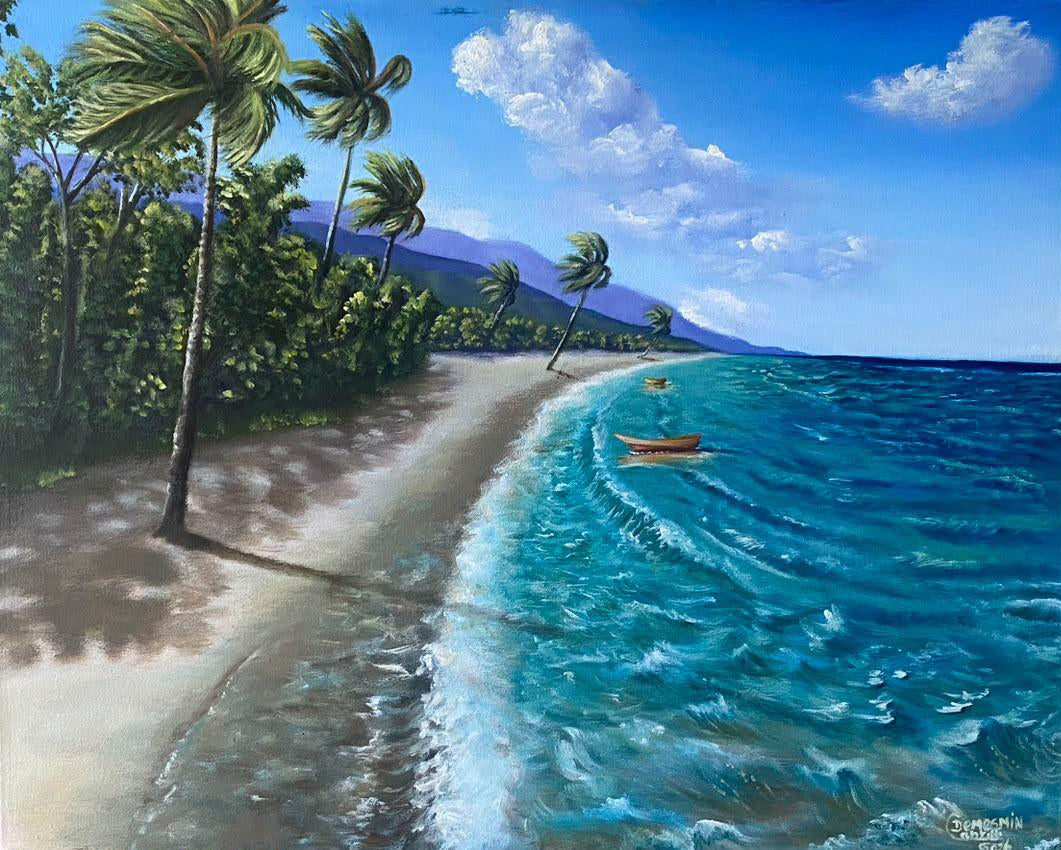 Cabrini Demesmin 24"x 30" Windswept Shore, Haiti 2026 Acrylic on Canvas Unframed Painting #5JN-HA