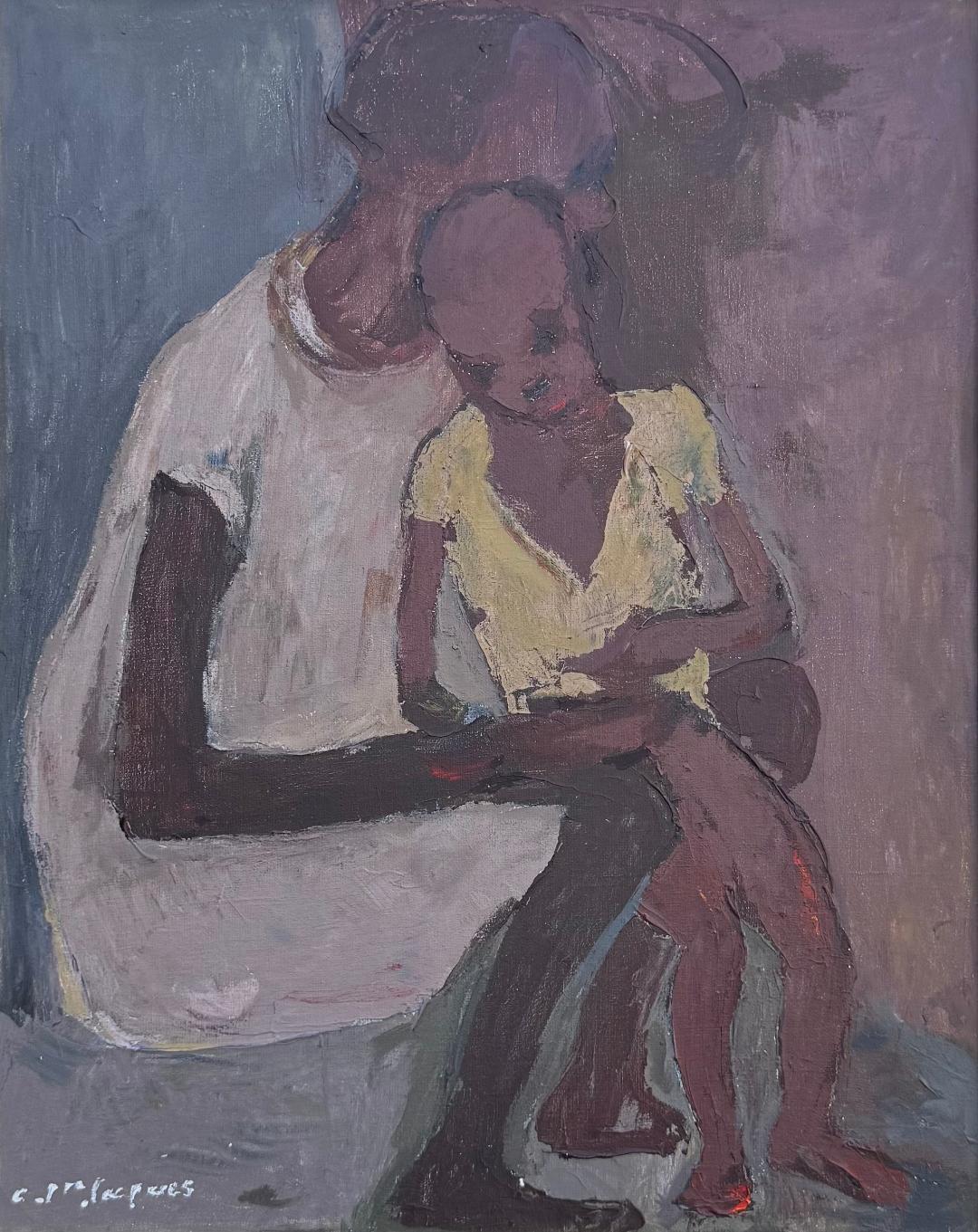 Carlo Jean-Jacques Haitian mother and child figurative acrylic painting in modernist style