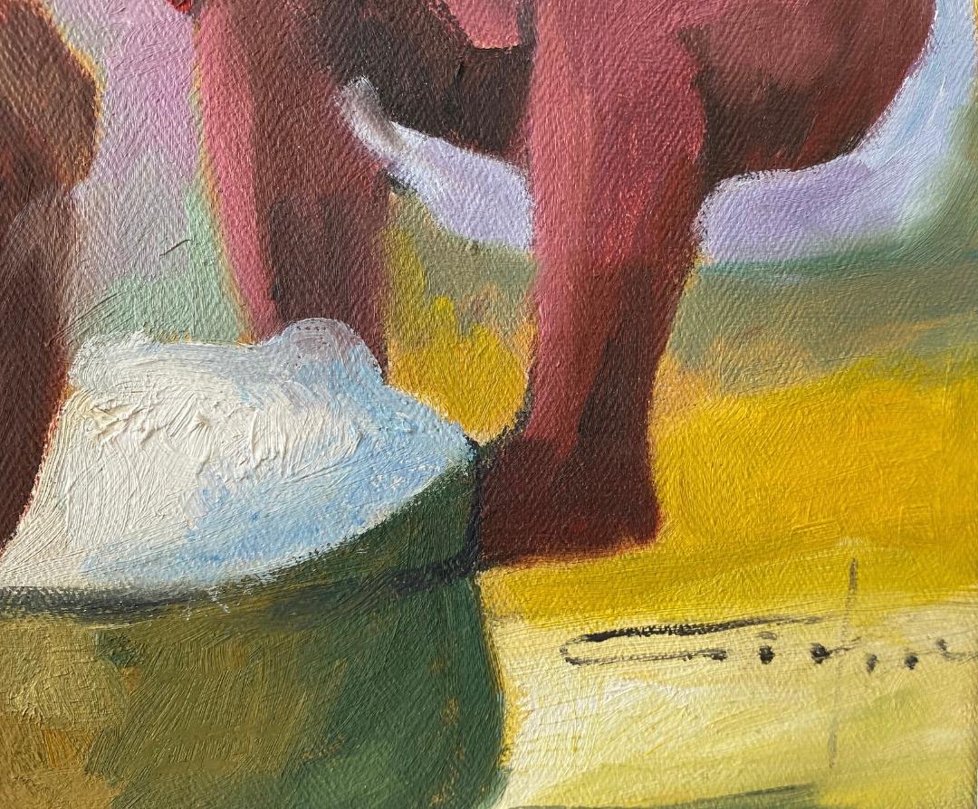 Dieudonne Cedor (1925-2010) 16"x12" Haitian Market Figures c1979 Oil On Canvas Unframed Painting #2ML