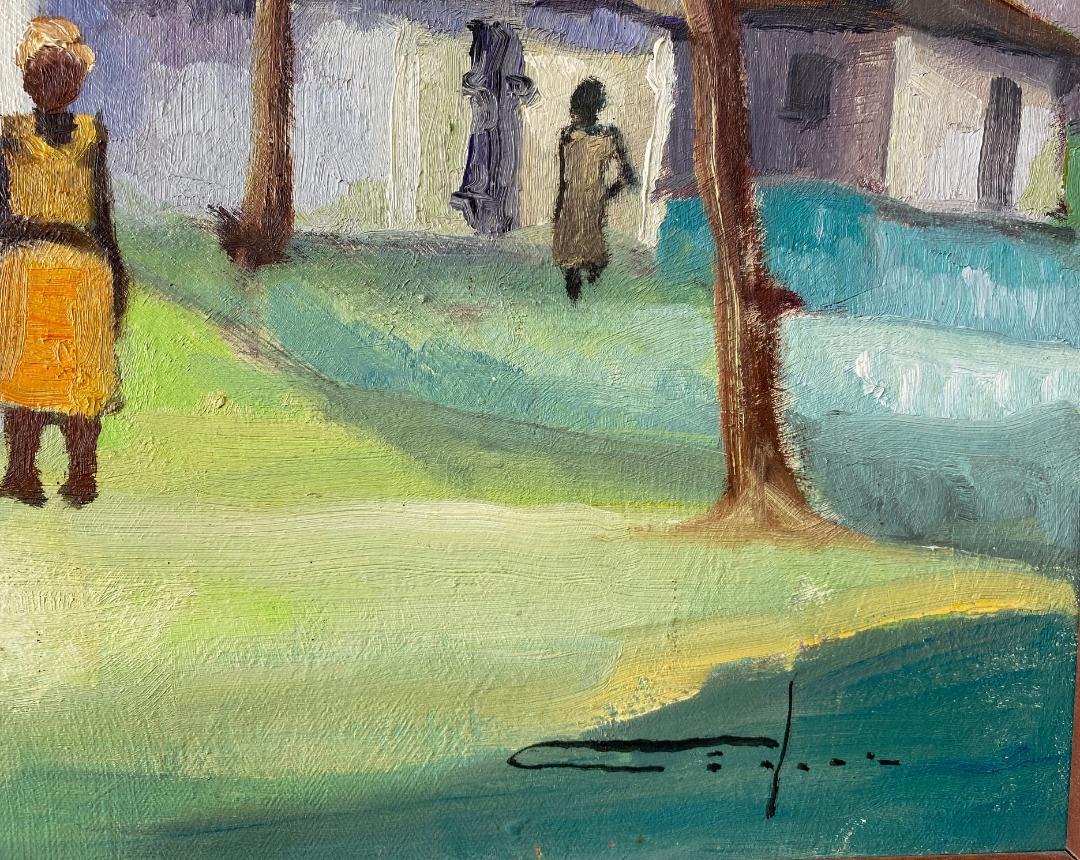 Dieudonne Cedor (1925-2010) 20"x24" Haitian Village Landscape c1979 Oil On Canvas Unframed Painting #3ML