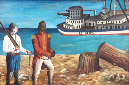 Célestin Faustin Haitian historical painting of Toussaint Louverture deportation beside ship Le Heros