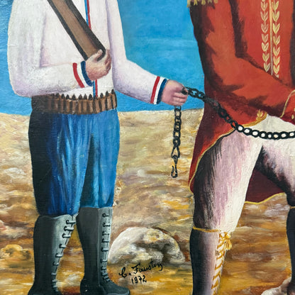 Celestin Faustin (Haitian, 1948-1981) 16"x24" Le Heros (Toussaint Louverture Deportation) 1972 Oil on Board Framed Painting #2MFN