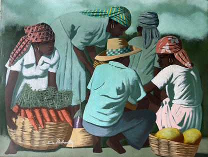 Claude Dambreville (1934-2021) 36"x48" Market Vendors with Carrots 1997 Acrylic on Canvas Unframed Painting#1JN-HA (Copy)