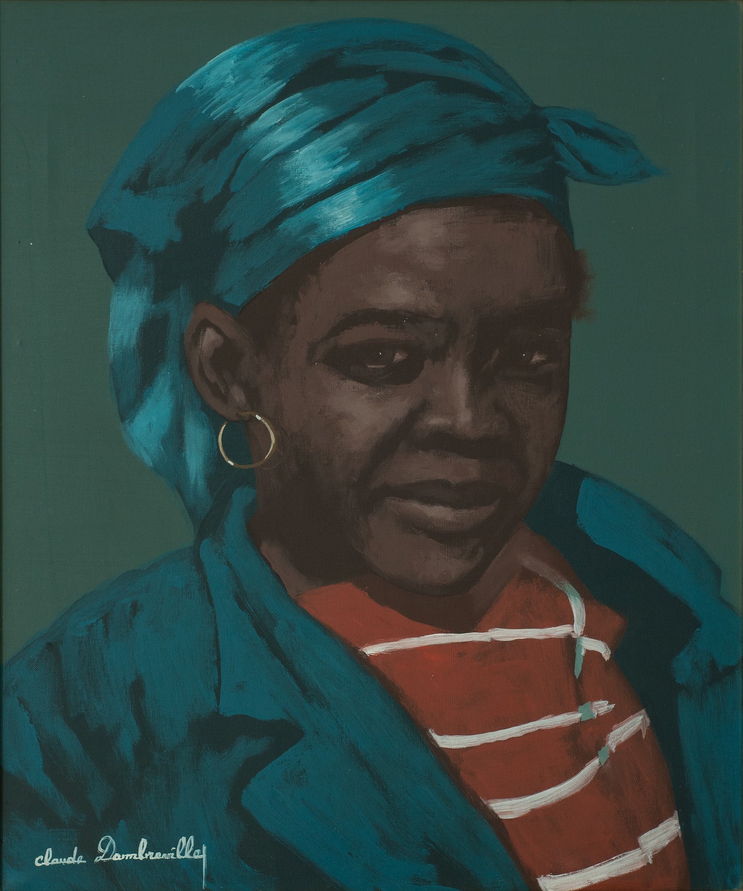 Claude Dambreville (1934-2021) 24"x20" Portrait d'une femme noire 1997 Acrylique sur toile Peinture- Fondation Marie &amp; Georges S. Nader #58-3-96GSN