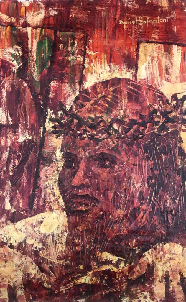 Daniel Lafontant – Christ with the Crown of Thorns, c. 1965, oil on canvas 20×16, Haitian art for sale at Myriam Nader Gallery