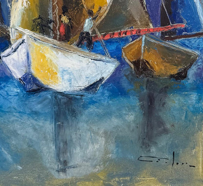 Dieudonne Cedor (1925-2010) 24"x16" Marina 1978 Oil On Canvas Unframed Painting #1RS