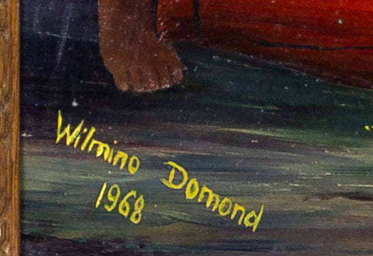 Wilmino Domond (1925-2006) 15,75"x24" Combat de coqs 1968 Huile sur planche Peinture encadrée #32SS