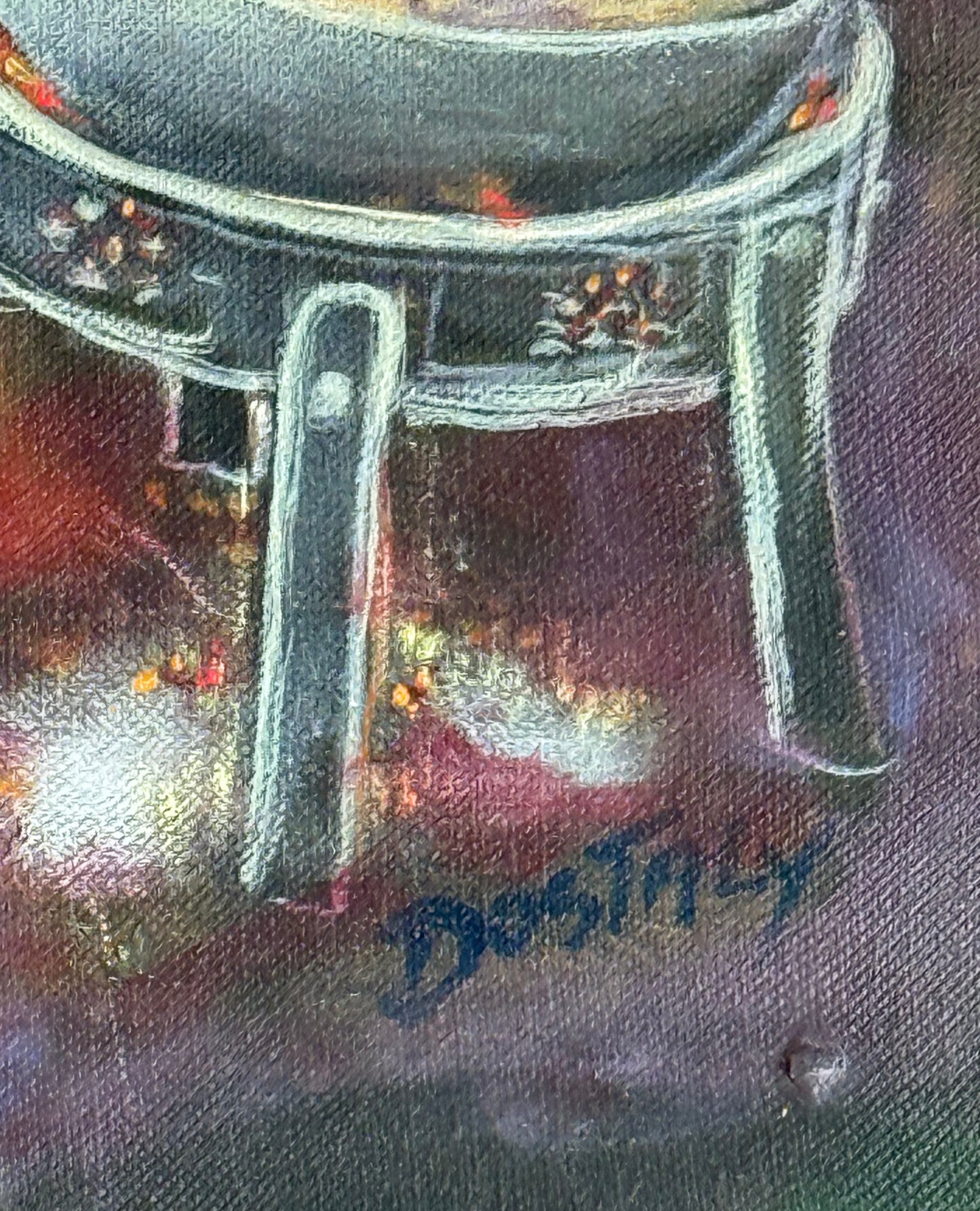 Emmanuel Dostaly 28"x22" Nocturnal Village Scene c1990 Acrylic on Canvas Painting #3BB