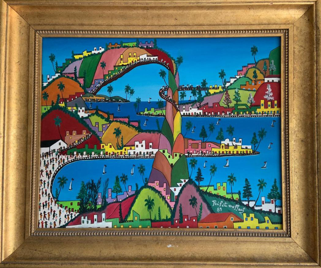 Prefete Duffaut (1923-2012) 16"x20" Imaginary City 1989 Oil on Canvas Framed Painting #1GSN-MIA