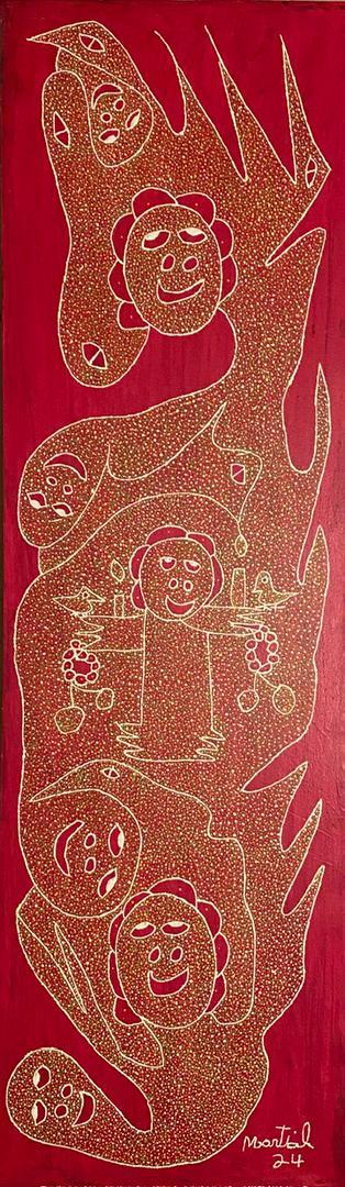 Edouard Martial 40"x12" Spirits in Harmony 2024 Acrylic on Canvas Painting#3JN-HA