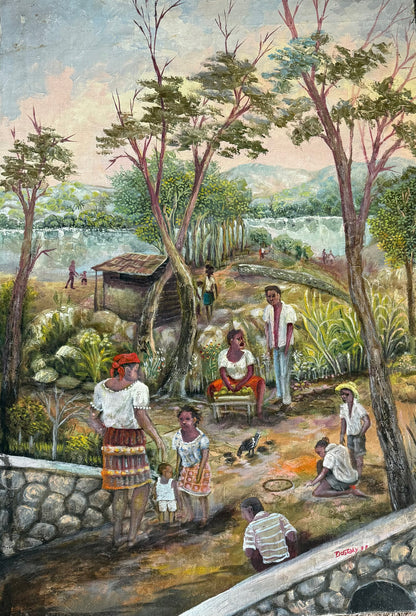 Emmanuel Dostaly 36"x24" Daily Life 1998 Acrylic on Canvas Painting #2BB