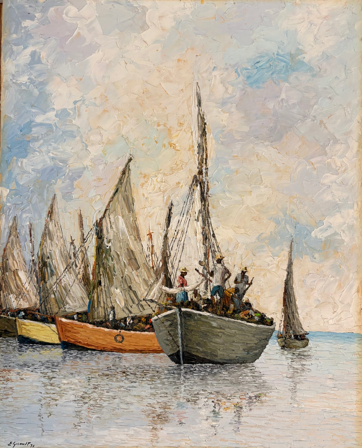 Eric Girault (Haitiano, n. 1937) "Chica desnuda" Óleo enmarcado sobre lienzo Pintura enmarcada 28"h X 22"w #1GSN-NY