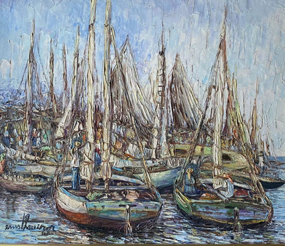 Ernst Louizor (Haitian, 1938-2011) 20"x24" Sailboats at Harbor c1980 Oil on Canvas Unframed Painting #3JN-HA