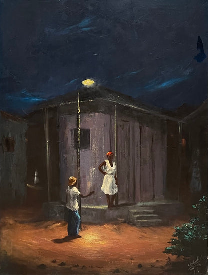 Etzer Charles (1945-2021) 30”x24" Romantic Night 1976 Oil on Canvas Unframed Painting #4-2-95GSN-NY