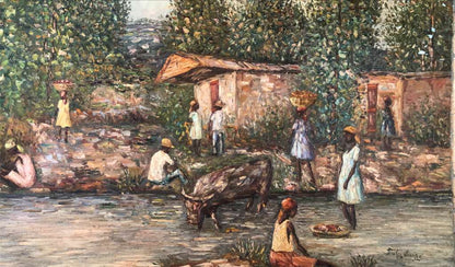 Fritz Louizor (1949-1984) 20"x24" Riverbank Scene c1970 Oil on Canvas Unframed Painting #1YN