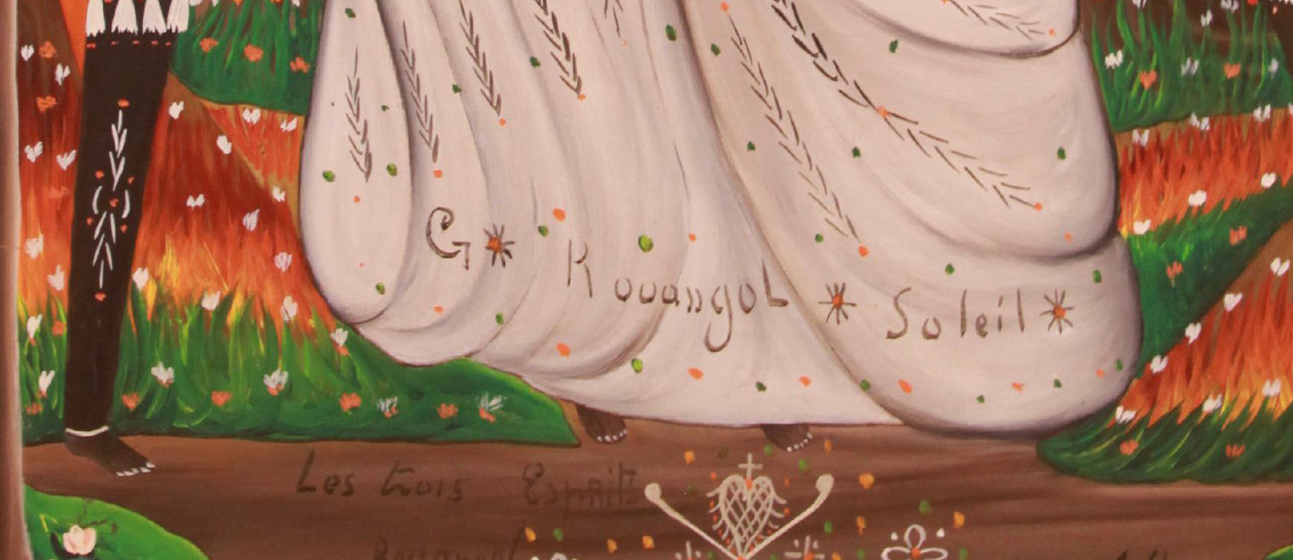 Andre Pierre (1914-2005) 35.50"x23.25" G. Roungol, Soleil: The 3 Spirits c1970  Oil on Board Unframed Painting #1TP