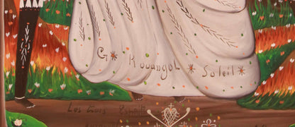 Andre Pierre (1914-2005) 35.50"x23.25" G. Roungol, Soleil: The 3 Spirits c1970  Oil on Board Unframed Painting #1TP