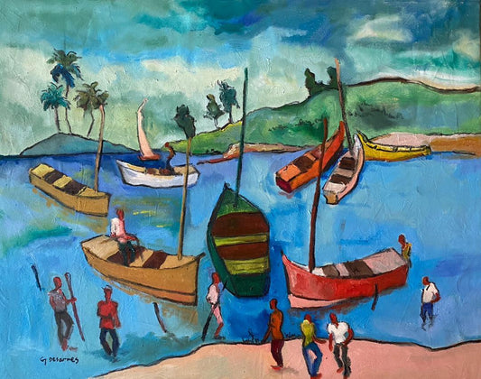 Georges Desarmes 24"x30" Seven Boats 2023 Oil on Canvas Unframed Painting #2JN-HA
