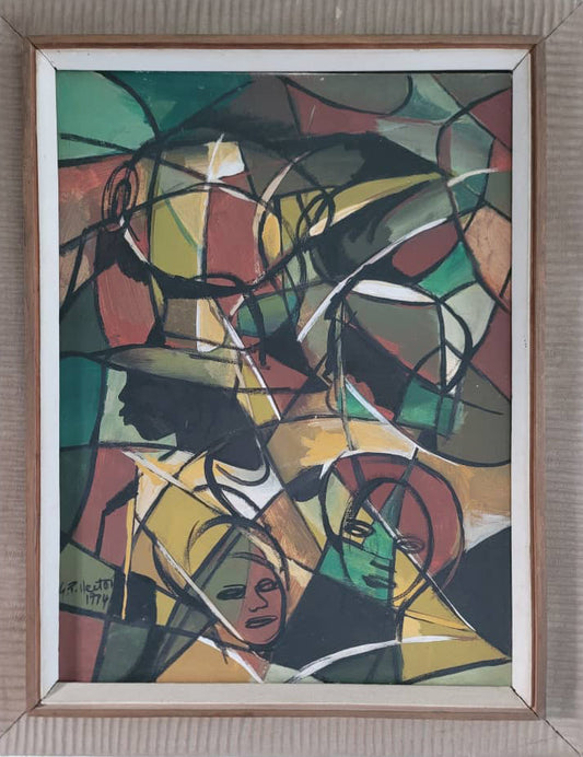 Georges Paul (GP) Hector (Haïtien, 1938-1990) 24"x18" Abstrait 1974 Huile sur toile Peinture encadrée #1MA 
