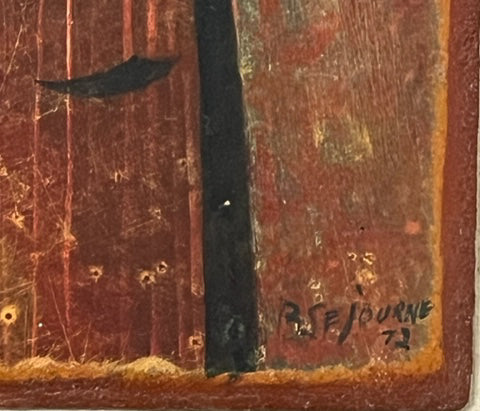 Bernard Sejourne (1947-1994) 10"x7" Fille aux nœuds rouges 1972 Acrylique sur peinture encadrée Masonite - Objet de collection #1AJ