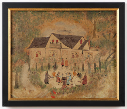 Hector Hyppolite (1894-1948) 18 ⅜"x22 ½" Colonial House (House Party) c1947 Oil on Cardboard Painting #1-3-96GSN-HA-Published-Family Collection of Marie & Georges S Nader