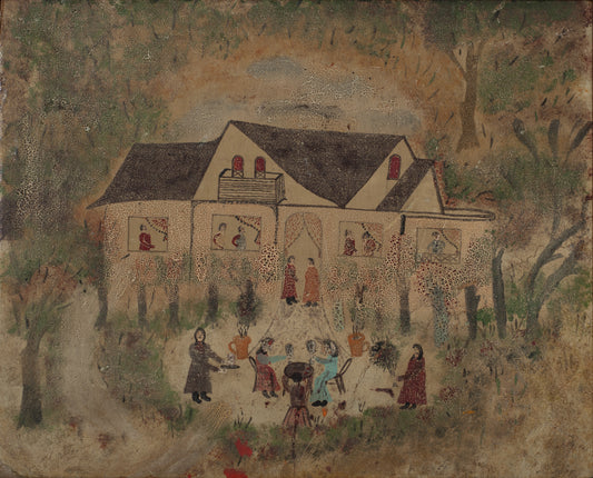 Hector Hyppolite (1894-1948) 18"x22" Maison coloniale c1940 Huile sur carton Peinture #1-3-96GSN-HA-Publié-Fondation Marie &amp; Georges S Nader