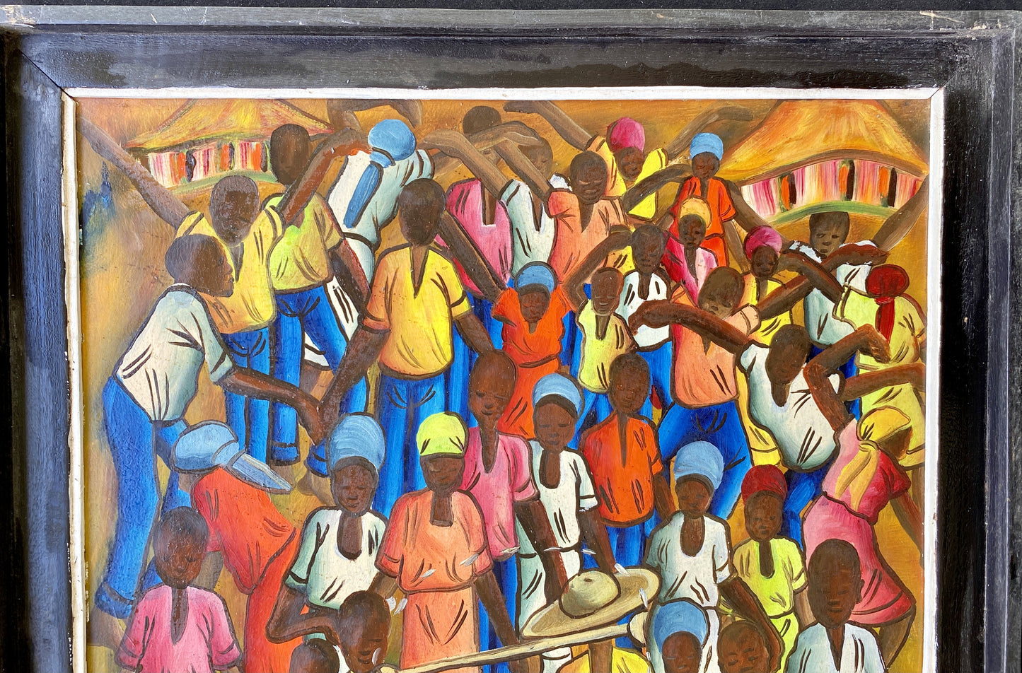 Felix Jean (Haitian, 1929-1978) 20"x16" Street Rara c1970 Oil on Board Framed Painting #1VL