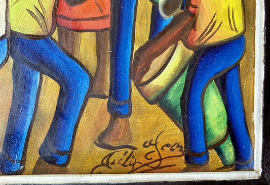 Felix Jean (Haitian, 1929-1978) 20"x16" Street Rara c1970 Oil on Board Framed Painting #1VL