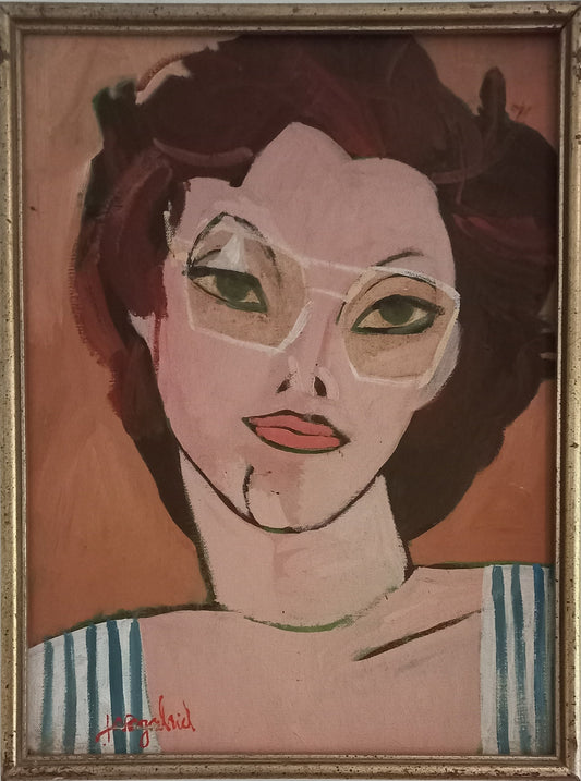 Jacques Gabriel (1934-1988) 16"x12" Lady with Glasses Oil on Masonite Framed Painting #1MES